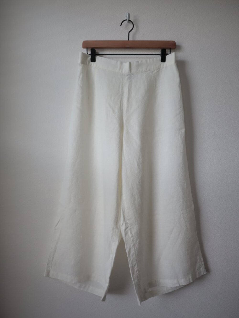 FLAX Wide Leg Cropped White Linen Pants | S